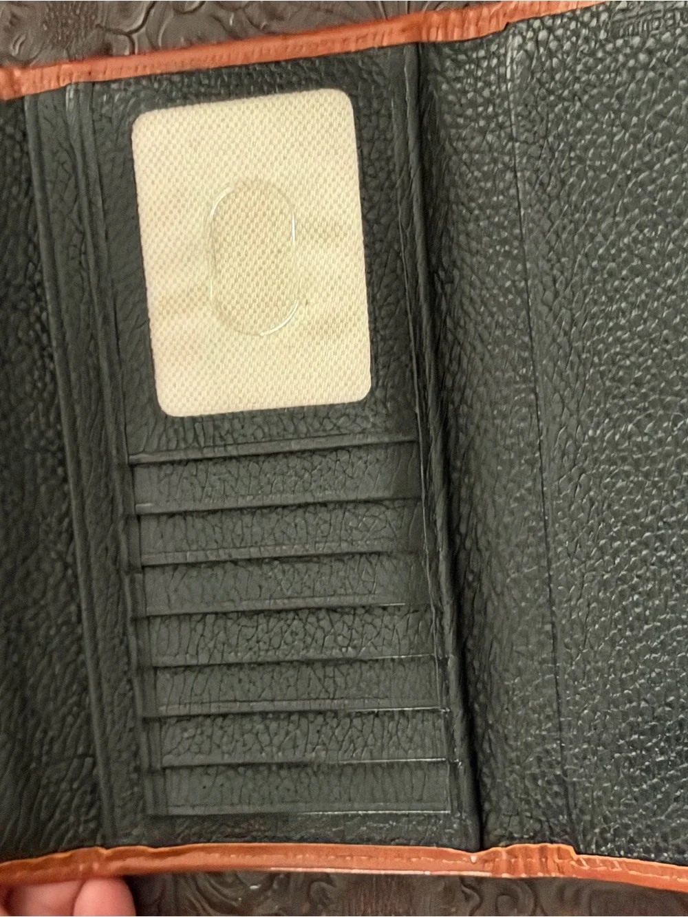Dooney & Bourke Black Pebbled Leather Wallet with Brown Trim Patch